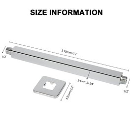 NearMoon Ceiling Mounted Shower Arm With Flange, Universal Connection 1/2 NPT Straight Square Shower Arm for Fixed Rain Shower Head, Made of Thicken Stainless Steel (12 Inch, Chrome)