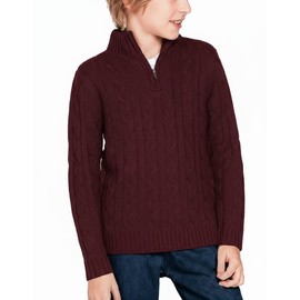 Arshiner Boys Knit Jumper Light Half Zip Children's Casual School Pullover Sweater for Autumn Winter Kids Knitwear Pullover, 5-6 Years 120 Burgundy