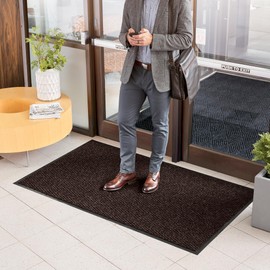 Consolidated Plastics Premiere Brush Dry Entrance Floor Mat with Non-Slip Rubber Backing, Absorbs Water, 37 Oz Heavy Duty Carpet Rug Commercial Grade (4' x 6', Brown)