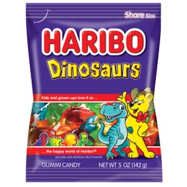 HARIBO Gummi Candy, Dinosaurs Gummy Candy, 5 Ounce Share Size Bags (Pack of 12) Delicious Soft & Chewy Sweet Snacks, Assorted Fruity Flavors
