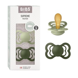 BIBS Supreme Baby Pacifier 2-Pack | Made in Denmark | BPA Free Dummy Soother, Symmetrical Nipple. Natural Rubber Latex, Size 2 (6-18 Months), Sage / Hunter Green