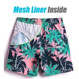 maamgic Mens Swim Trunks Quick Dry Swim Shorts with Mesh Lining Funny Swimwear Bathing Suits 7inch Pink Tree XX-Large