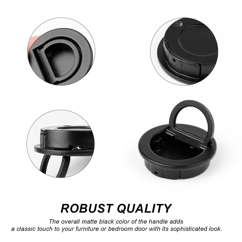 0XBIT Inlet Handle, Black, Pack of 2 Round Embedded Pull