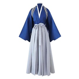 Japanese Hakama Pants Traditional Kimono Hakama Aikido Kendo Uniform Martial Arts Samurai Costume, 11-blue Top, Large