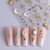 Celestial Nail Art Stickers, Gold Metallic Sun Moon Design Nail