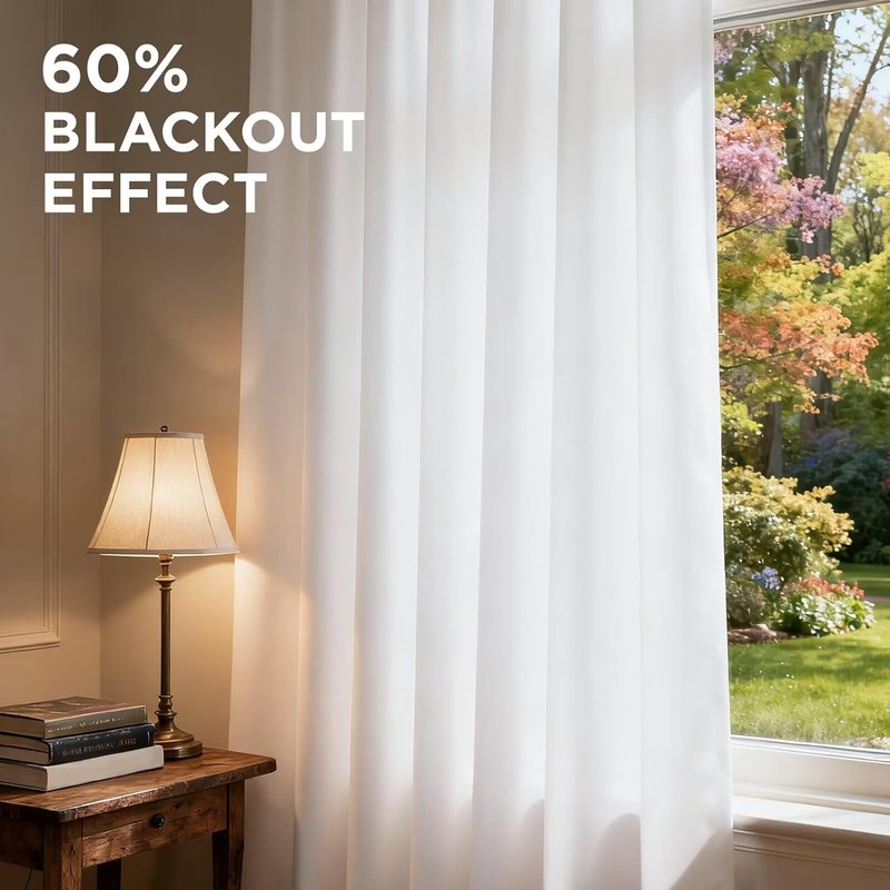 Joydeco 90 Inch 60% Blackout White Curtains 2 Panels, Elegant
