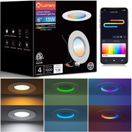 Lumary Smart Retrofit Recessed Lighting 5/6 Inch Pro with RGB Baffle Trim, RGBAI LED WiFi Can Lights CCT Dimmable, Work with Alexa Google, 66 Scene Modes, ETL & FCC, CRI 90 1000Lm, 4 Pack