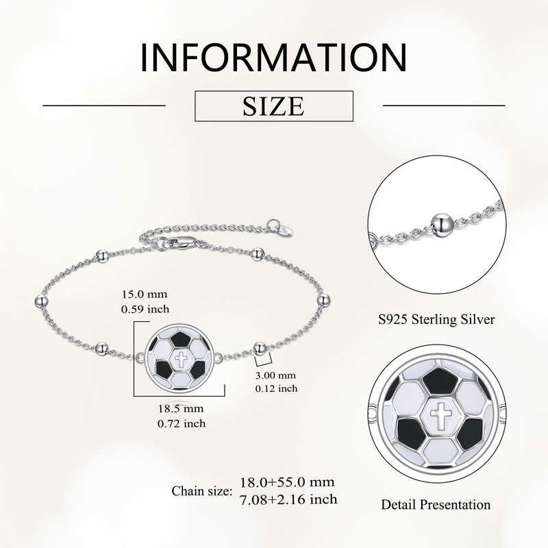 LWQQWL Soccer Bracelet for Women 925 Sterling Silver Sports Jewelry