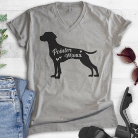 EVERTREE CLOTHING Pointer Mama V-Neck T-Shirt, Unisex Women's, German Shorthaired Pointer GSP Owner, Best Dog Mom Gift, Dark Heather Gray, Medium