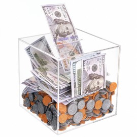 Yamahiko Clear Piggy Bank for Adults, Must Break to Access Savings Clear Acrylic Piggy Bank Money Tip Change Box to Help Budget and Save, Unopenable Savings Coin Money Piggy Bank Jar Box for Adults, L
