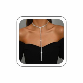 Wendalern Cubic Zirkonia Tennis Halskette Kristall Tennis Kette Lariat Halskette Lang 2 Reihe Strass Kette Quaste Y-Anhänger Halskette Geschichtet Tennis Choker Halskette Party Prom Schmuck Für Frauen