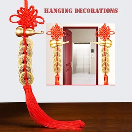 Feng Shui Good Luck Charms (Metal Gourd with 5 Coins) As Blessing Gifts Bring Health Success Peaceful and Wealth Suitable for Car Furniture,Bag,Home,Office Other Scenes