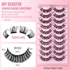 Natural Cluster Lashes, UHOMENY D Curl Eyelash Extensions Wispy Lashes Individual False Lashes 3D Strips Eyelash Extensions DIY Lashes 10 Pairs with Colored Titanium Tweezers