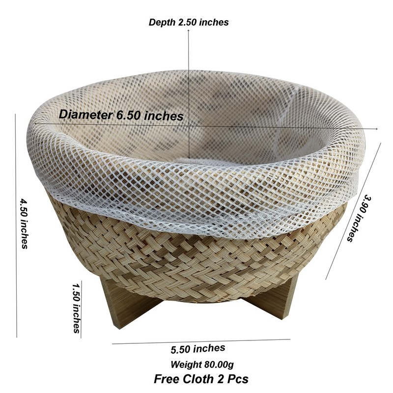 Sticky Rice Steamer Basket with Stand – 6.5" Diameter Bamboo