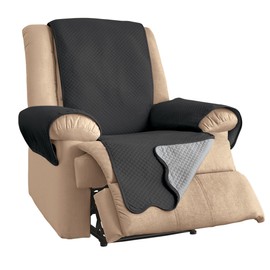 Collections Etc Lacey Scalloped Edge Reversible Quilted Furniture Protector Dark Grey/Light Recliner