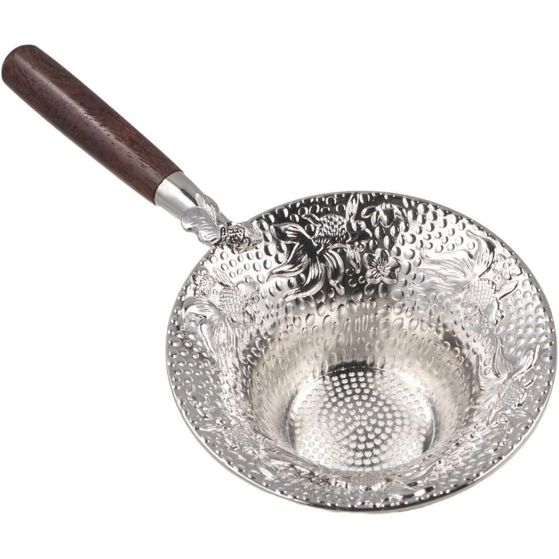 Stainless Steel Tea Strainer,Embossed Tea Strainer with Wood Handle,Loose Leaf