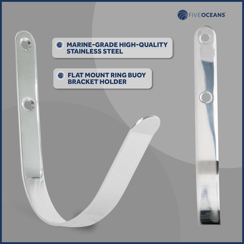 Five Oceans Stainless Steel Ring Buoy Bracket Holder, Flat Mount