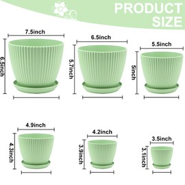 KIUGCO Plant Pots with Drainage Holes and Trays Pack of 6 Pots 7.5/6.5/5.5/4.9/4.2/3.5 Inches Pots for Plants, Flower Planters Pots for Indoor Outdoor Plants, Green