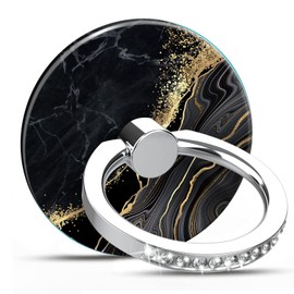 NCHomesy Cell Phone Ring Holder for Smartphone,360 Degree Rotation Finger Kickstand Phone Diamond Ring Stand Grip - Black Gold Marble Texture
