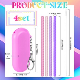 Meanplan Silicone Straws with Case Reusable Straws Silicone Foldable Portable Drinking Straw Set for Party Cold or Hot Straw with Carry Case, Cleaning Brushes 7 5/7 Inch Long (Pink,4 Sets)
