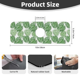 Green Tropical Palm Leaves Kitchen Faucet Suction Pad, 1 Pcs Sink Splash Guard Faucet Mat, Faucet Handle Drip Catcher Tray Drying Mat For Bathroom (15" X 5.5" )