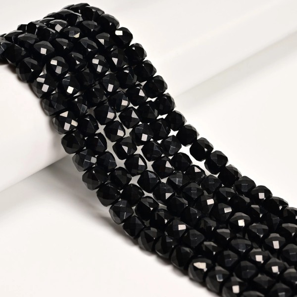 Unbranded Natural Black Obsidian Faceted Cube Beads Size 7mm 15.5''