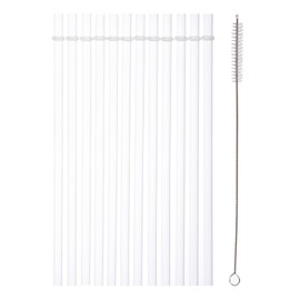 YAOSHENG 12Branch-packaging tan hard plastic reusable straw plus cleaning brush, 9.05 inches long thickened 20-40ounces available (12, 12 transparent band rings)