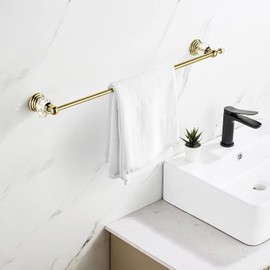 WNEBATH Crystal Gold Towel Bar, Gold Adjustable Bathroom Towel Holder Bar, Golden Single Towel Rack Hanger Home Towel Holder Rod for Bathroom Wall Mounted Bathroom Accessory