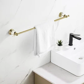 WNEBATH Crystal Gold Towel Bar, Gold Adjustable Bathroom Towel Holder Bar, Golden Single Towel Rack Hanger Home Towel Holder Rod for Bathroom Wall Mounted Bathroom Accessory