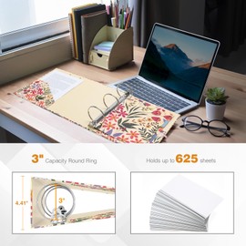 Ospelelf 3 Ring Binder for Letter Size Paper with 5 Tab Dividers, 3 Inch Ring, 4.4 Inch Spine, Floral Binder with Clip for School and Office Supplies