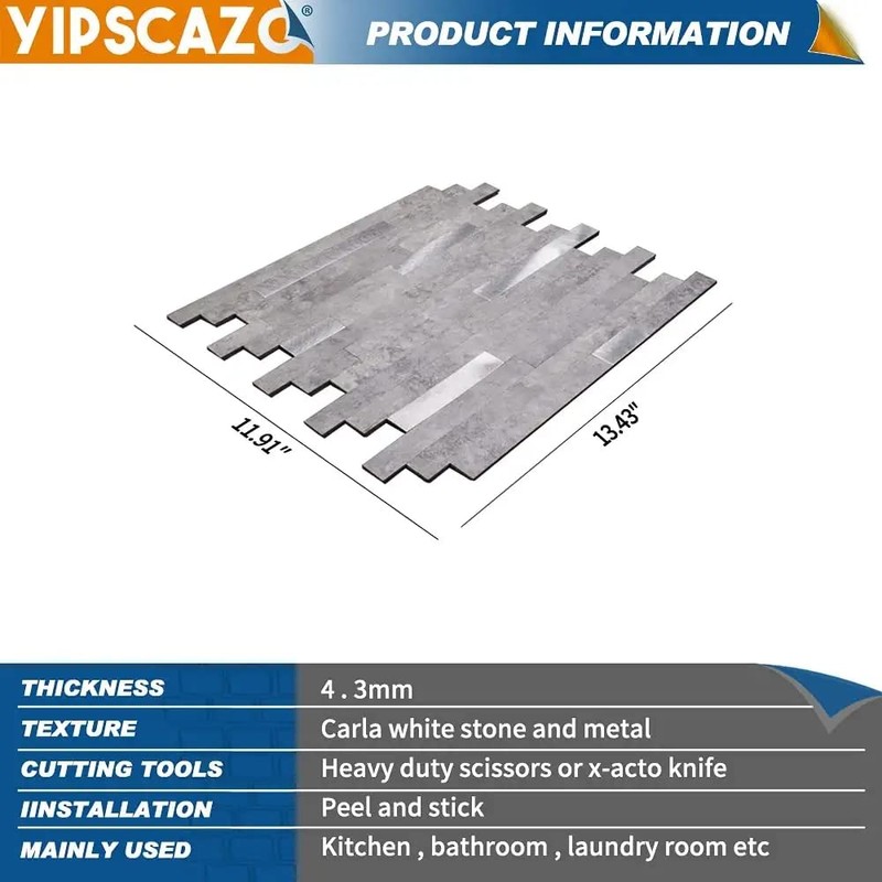 Yipscazo 1 - Sheet Peel and Stick Stone Metal Tile