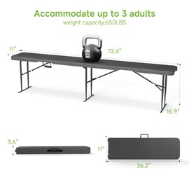 Real Relax 6 feet Plastic Folding Bench with Carrying Handle & Lock,Portable in/Outdoor Picnic Party Camping Dining Seat, Garden Soccer Multipurpose Entertaining Activities,Waterproof, 2 Pack, Black
