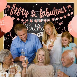 Women 50th Birthday Banner Rose Gold Glitter Fifty & Fabulous Banner 50th Banner 50th Birthday Party Banner by Wonsta