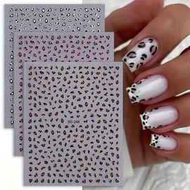 Leopard Print Nail Art Stickers Leopard Nail Stickers Self-Adhesive Cute Pink Brown White Design Fall Nails Decals Acrylic Nail Art Supplies Autumn Sticker for Women Nail Decorations Charms 6PCS
