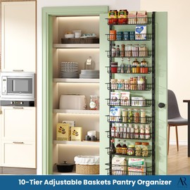ARZEN Over the Door Pantry Organizer with Spice Rack – Adjustable 10 Tier Pantry Door Organizer and Storage Shelves – Geniune Over Door Pantry Organizer for Kitchen and Pantry Door Storage