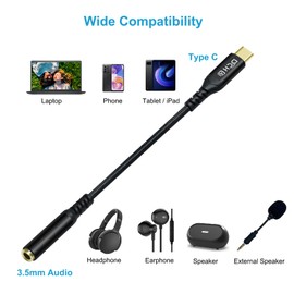 DCHAV USB C to 3.5mm Audio Adapter USBc to 3.5 mm Headphone Jack Type C Aux Cord Braided Male to Female Dongle DAC Chip for Android Phone Tablet Laptop Speaker Headset Microphone Car Stereo, Black