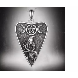 Fashion Jewelry Rare PENTAGRAM PAGAN CROW RAVEN MOON  Pendant 24" 925 Sterling Silver Necklace
