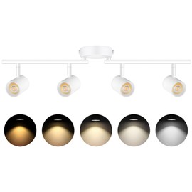 VANoopee 5-Color 4 Light LED Track Lighting Fixtures Ceiling for Kitchen, Dimmable Track Lighting Kit, Ceiling Spotlight Flush Mount Adjustable Directional Spot Lights Indoor, White CRI90 2400lm 30W