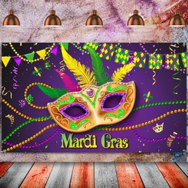 Mardi Gras Decorations Mardi Gras Party Photo Backdrop Banner Decor Carnival Masquerade Photoshoot Background Extra Large Fabric Mardi Gras Sign Banner Booth Backdrop for Mardi Gras Party Supplies