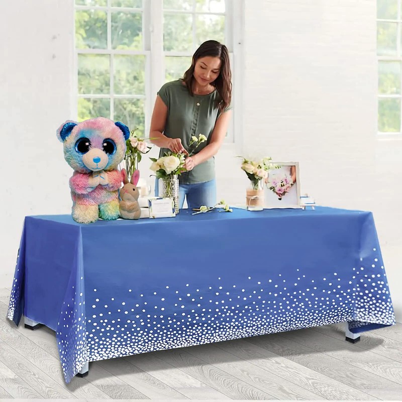 3Pack Dark Blue and Silver Dot Table Cloth Party Disposable