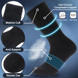 EBMORE Merino Wool Socks for Men Winter Thermal Warm Thick Hiking Boot Heavy Stocking Stuffers Soft Cozy Socks for Cold Weather 5 Pack(Classic Black(5 Pairs))