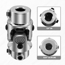 GLOCRORET 9/16" 26 Spline X 3/4" DD Chrome Steering Universal Joint Single U Joint Shaft,83mm