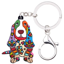 WEVENI Acrylic Floral Basset Hound Keychain Pet Dog Jewelry for Women Girl Bag Car Wallet Charms (Multicoloured)
