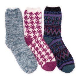 MUK LUKS Women's Set of 3 Fuzzy Yarn Socks-, Multi, OS