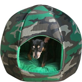 Maccabi Art Camo Dog Bed - Camoflage Themed Pet Bet - Fits Small Dogs, Puppies, Cats - Pillow Insert with Plush Lined Interrior, Non-Slip Igloo Design - 16 x 18 x 16