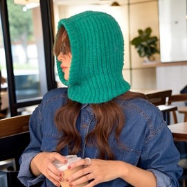 Women's Retro Cute Pink Cotton Hooded Balaclava Knit Hat lf1604 One Size / Beige, Adjustable 2ea