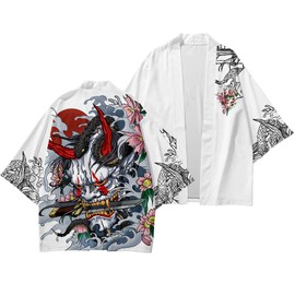 DOSLAVIDA Men's Japanese Kimono Jacket Set Stylish Open Front Coat With Shorts Chinese Style Printed Cardigan Suits