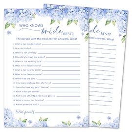oayGnay Wedding Games, Who Knows Bride Best, Blue Hydrangea Wedding Shower Game Cards, Bridal Shower Games 25 Guests for Engagement Party, Minimalist Engagement Party Supplies (5"x7") -07