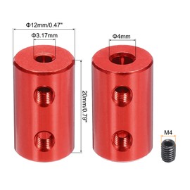 MECCANIXITY 3.17mm to 4mm Bore Rigid Coupling 20mm Length 12mm Dia M4 Aluminum Alloy Shaft Coupler Connector for 3D Printers DIY Car Boat Red, with 8pcs Coupling, 32pcs Screws, 2pcs Wrench