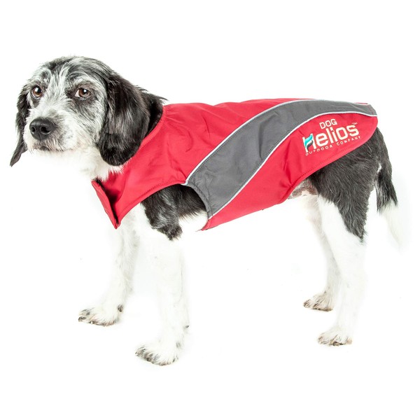 DOGHELIOS 'High Octane' Softshell Neoprene Polar Fleece Reflective Performance Pet Dog Coat Jacket w/ Blackshark technology, Medium, Red, Grey